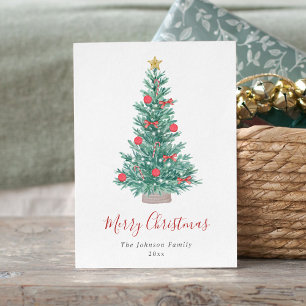Festive Watercolor Christmas Tree Non Photo Holiday Card
