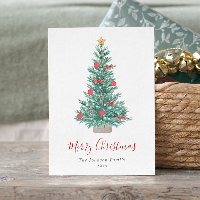 Festive Watercolor Christmas Tree Non Photo Holiday Card (Creator Uploaded)