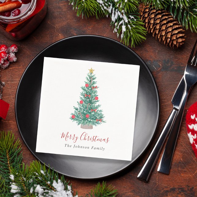 Festive Watercolor Christmas Tree Non Photo Napkins (Creator Uploaded)