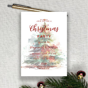 Festive Watercolor Christmas Tree Party Overlay Holiday Card