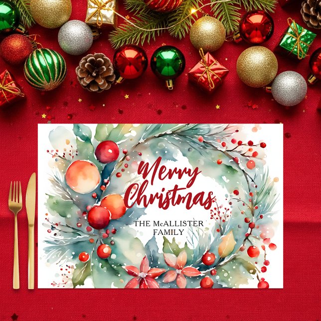 Festive Watercolor Christmas Wreath Paper Placemat (Creator Uploaded)