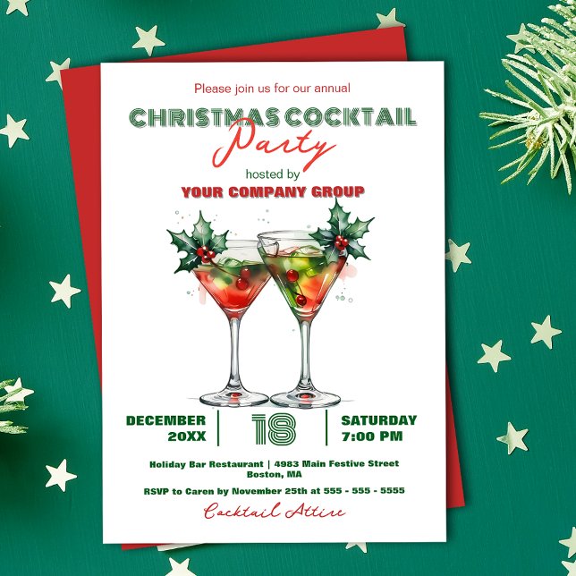 Festive Watercolor Cocktail Corporate Holiday Invitation (Creator Uploaded)