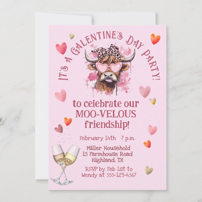 Festive Watercolor Cocktail Galentine's Day    Invitation (Front)