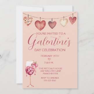 Festive Watercolor Cocktail Galentine's Day Pink Invitation