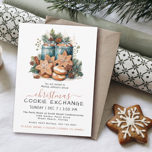 Festive Watercolor Cookie Exchange Party Invitation (Available in both printed and instant download digital formats.)