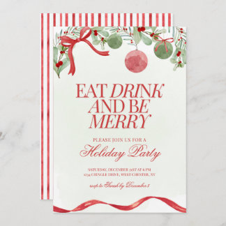 Festive Watercolor Coquette Christmas Party Invite