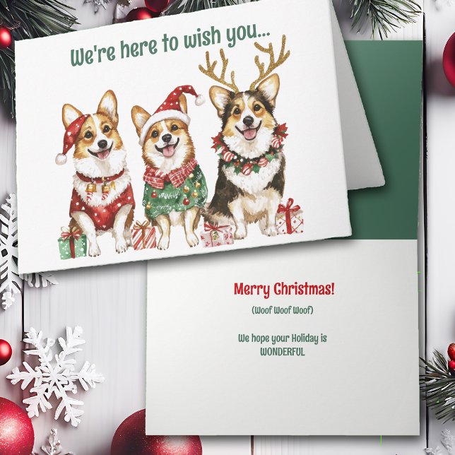 Festive Watercolor Corgi Dogs Christmas Card (Creator Uploaded)