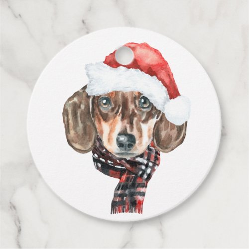 Festive Watercolor Dachshund Santa Christmas Favor Tags