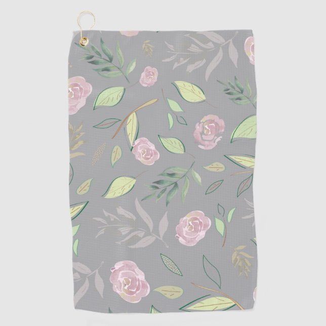 Festive Watercolor Flowers 2 Golf Towel (Front)