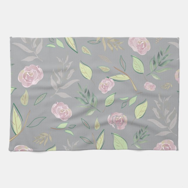 Festive Watercolor Flowers 2 Kitchen Towel (Horizontal)
