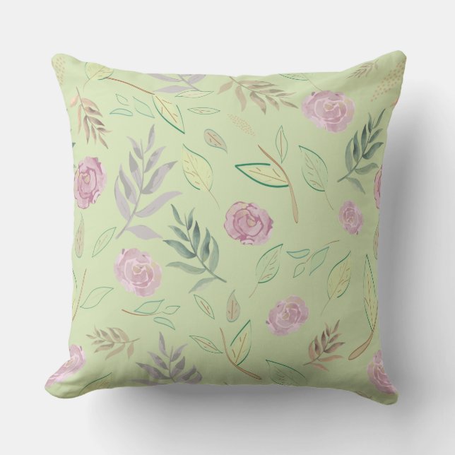Festive Watercolor Flowers 4 Throw Pillow (Front)