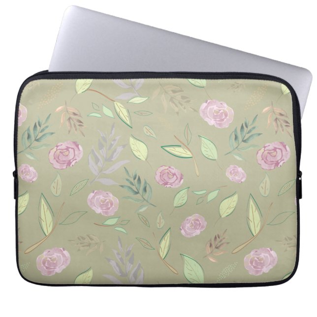 Festive Watercolor Flowers 5 Laptop Sleeve (Front)