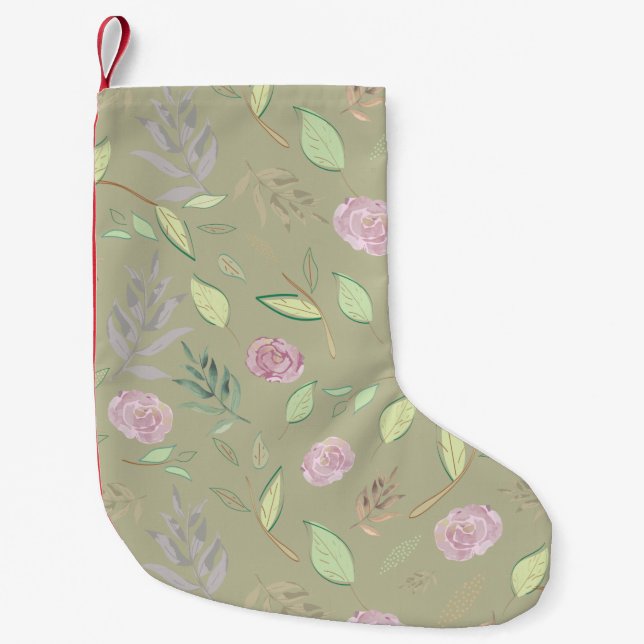 Festive Watercolor Flowers 5 Small Christmas Stocking (Front)