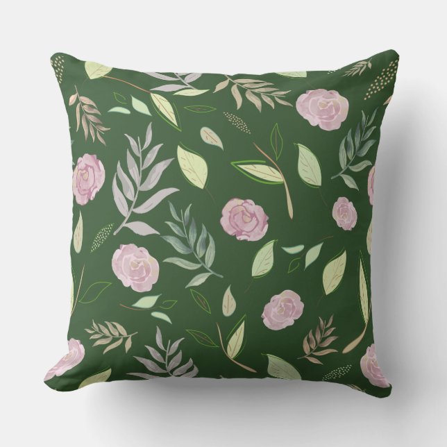 Festive Watercolor Flowers 8 Throw Pillow (Front)