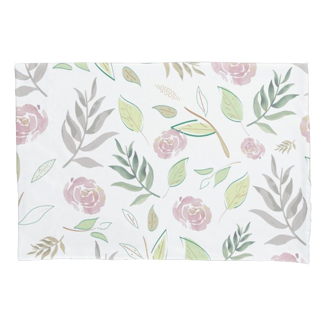 Festive Watercolor Flowers Pillow Case (Front-Left)