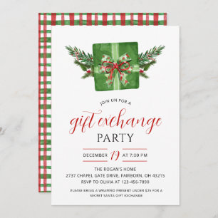 Festive Watercolor Gift Exchange Christmas Party Invitation