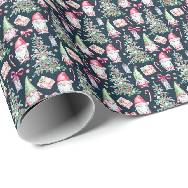 Festive Watercolor Gnome Christmas Tree  Wrapping Paper (Roll Corner)