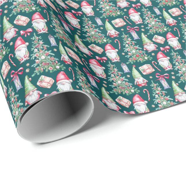 Festive Watercolor Gnome Christmas Tree  Wrapping Paper (Roll Corner)