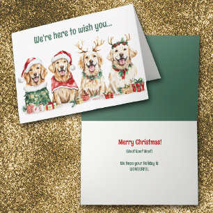 Festive Watercolor Golden Retriever Dogs Christmas Holiday Card