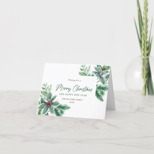 Festive Watercolor Holly Berry Christmas Greeting Holiday Card