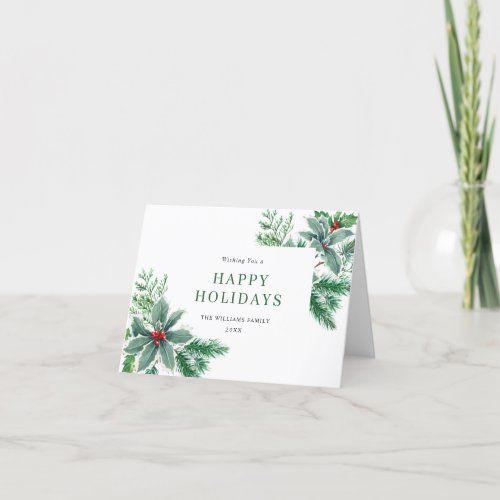 Festive Watercolor Holly Berry Christmas Greeting Holiday Card
