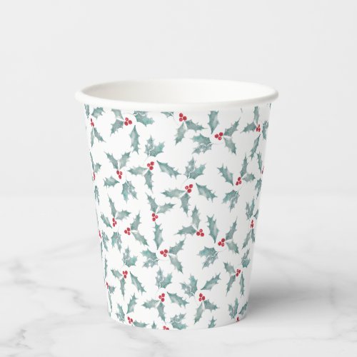 Festive Watercolor Holly Paper Cups
