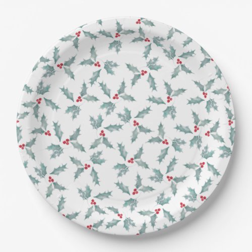 Festive Watercolor Holly Paper Plates