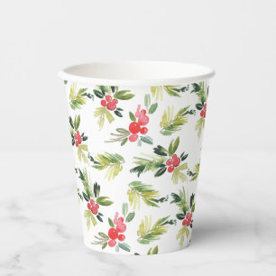 Festive Watercolor Holly Pattern Christmas Paper Cups