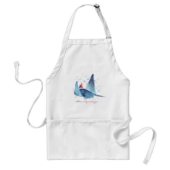 Festive Watercolor Manta Ray Seas and Greetings Adult Apron (Front)