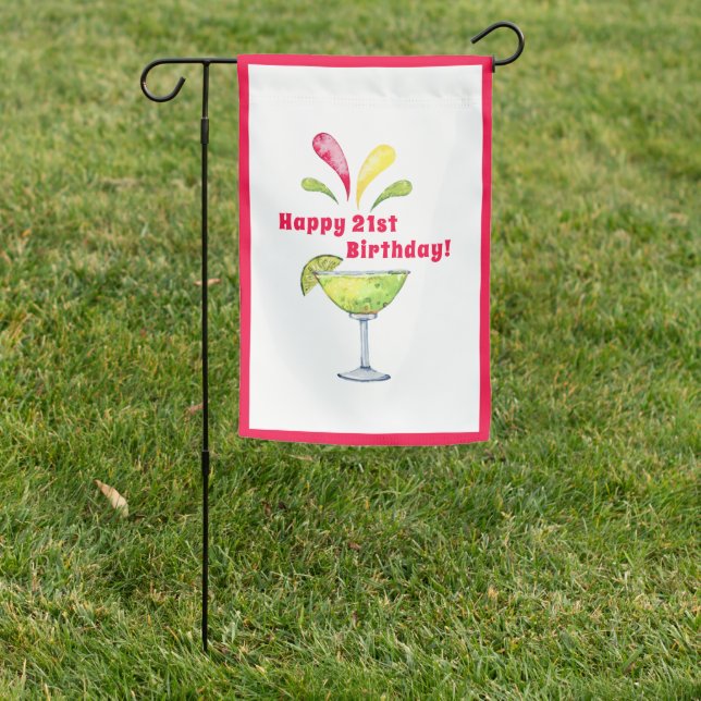 Festive Watercolor Margarita | 21st Birthday  Garden Flag (In SItu)