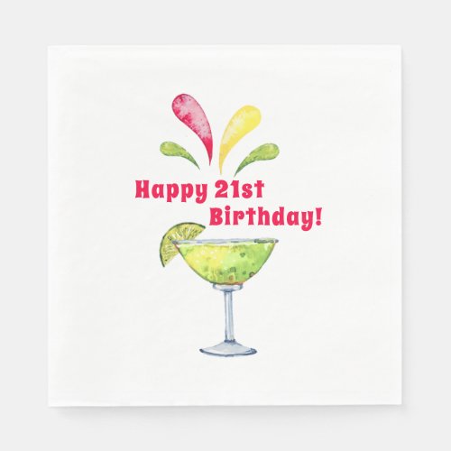 Festive Watercolor Margarita  21st Birthday  Napkins