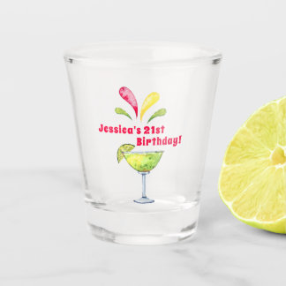 Festive Watercolor Margarita | 21st Birthday Shot Glass