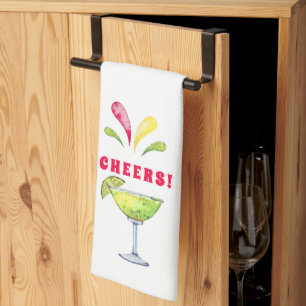 Festive Watercolor Margarita Cheers Kitchen Towel