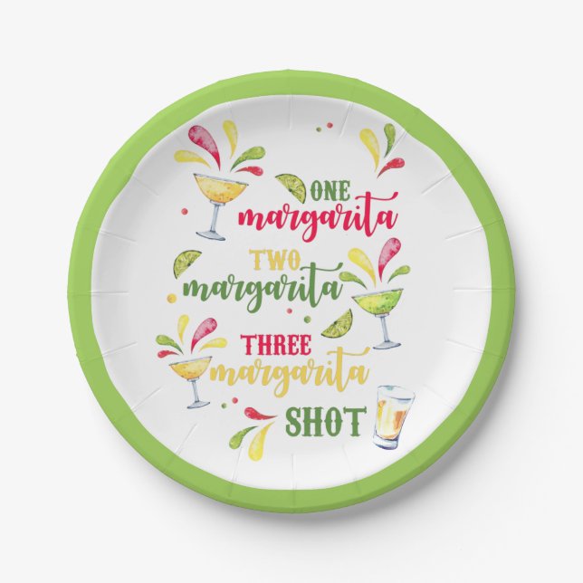 Festive Watercolor Margarita Paper Plates (Front)