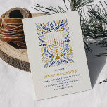 Festive Watercolor Menorah Floral Hanukkah PARTY Invitation<br><div class="desc">Invite family and friends to share the Joy and Lights of Hanukkah with these elegant party invitation. The design features a menorah with candles adorned with botanical wheat foliage in classic Jewish color light blue, navy blue and gold. Add your Hanukkah celebration details beneath. Card reverse in matching solid blue....</div>