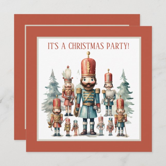 Festive watercolor nutcracker party  invitation (Front/Back)