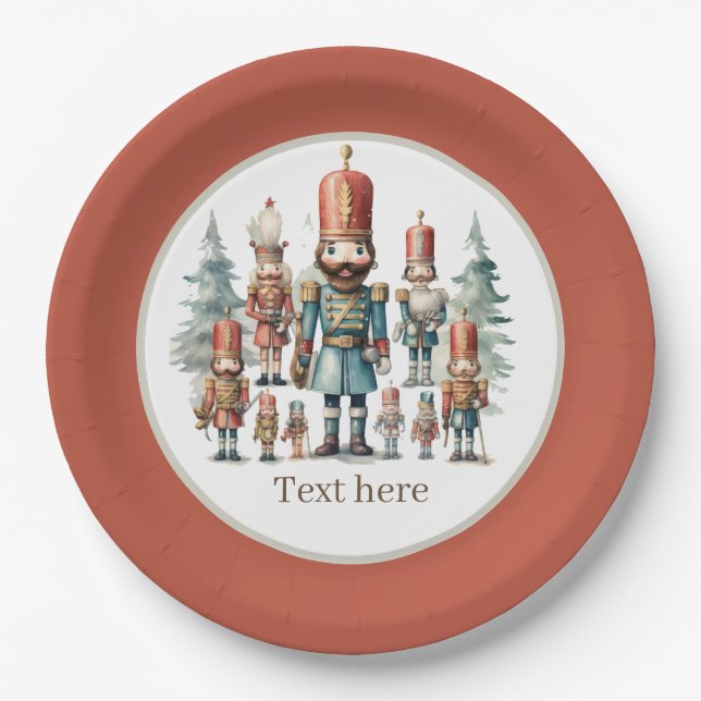 Festive watercolor nutcracker party  paper plates (Front)
