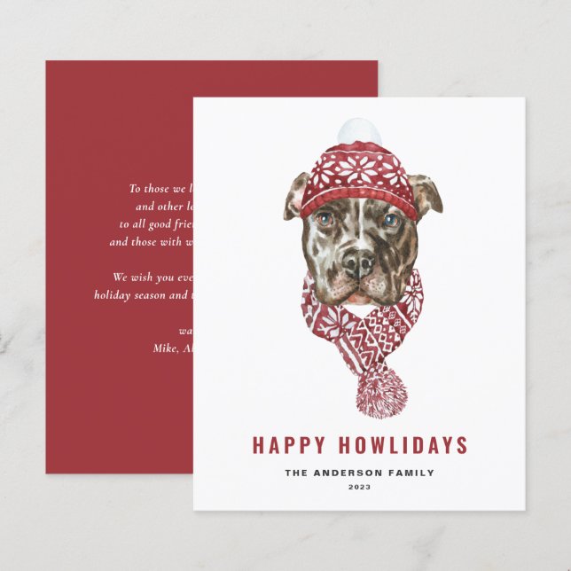 Festive Watercolor Pitbull Happy Howlidays (Front/Back)