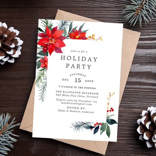 Festive Watercolor Poinsettia Frame Holiday Invitation