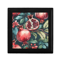 Festive Watercolor Pomegranate Fruit and Leaves