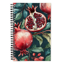 Festive Watercolor Pomegranate Fruit and Leaves