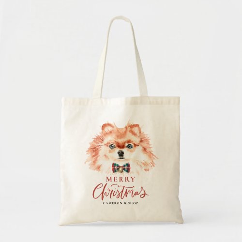 Festive Watercolor Pomeranian Dog Christmas Tote Bag