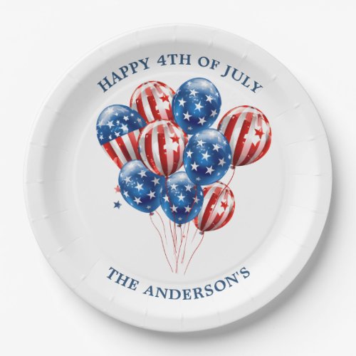 Festive watercolor red and blue balloons 4th July Paper Plates