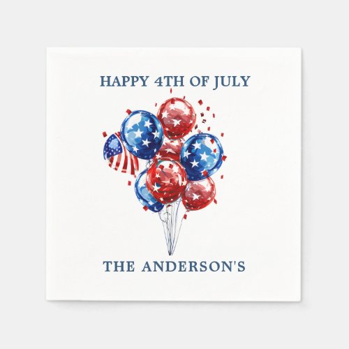 Festive watercolor red blue balloons USA flag Napkins