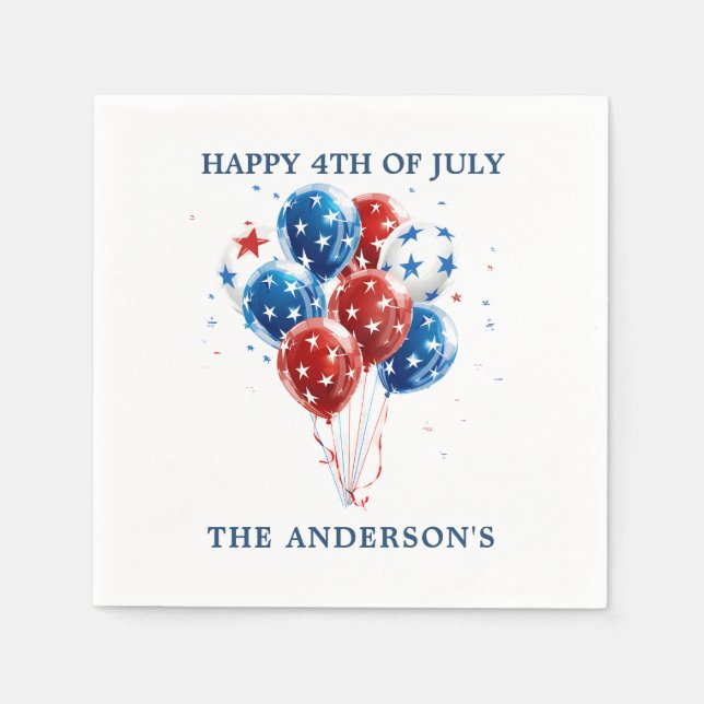 Festive watercolor red blue balloons USA flag Napkins (Front)