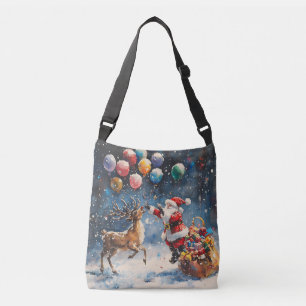 Festive Watercolor Santa Reindeer Colorful Balloon Crossbody Bag