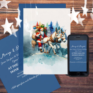 Festive Watercolor Santa With Donkeys Invitation