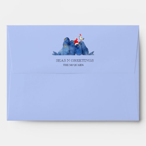 Festive Watercolor Sea Lions Envelope