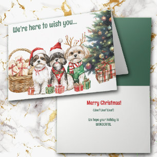 Festive Watercolor Shih Tzu Dogs Christmas Card