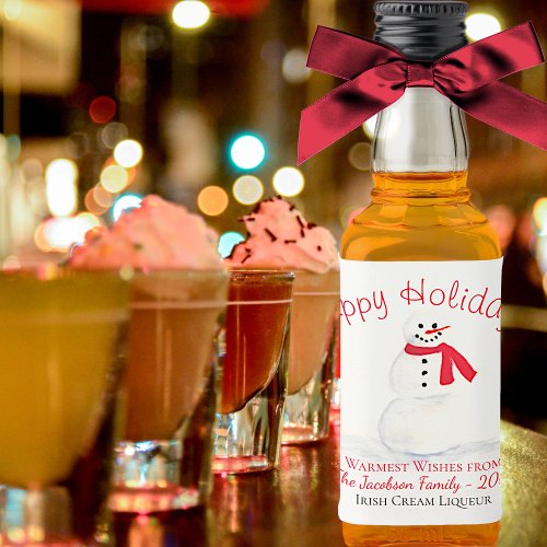 Festive Watercolor Snowman Happy Holidays Mini Liquor Bottle Label